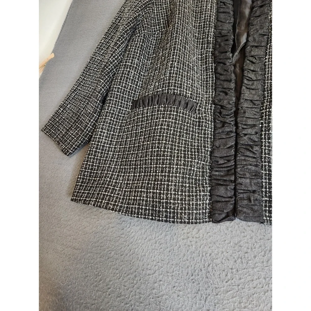Maggie Barnes Womens Black White Silver 3/4‎ Sleeve Tweed Blazer Jacket Sz 0X